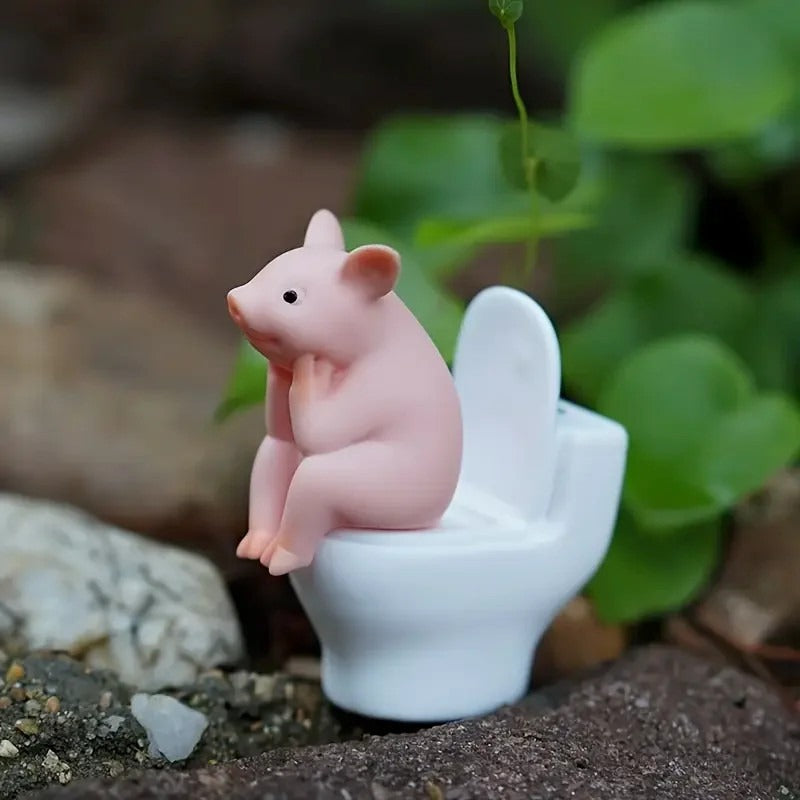 Adorable Pink Pig Toilet Figurine