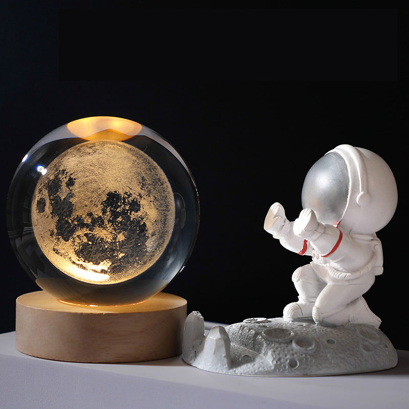 3D Crystal Ball Night Light With LED & Wooden Base